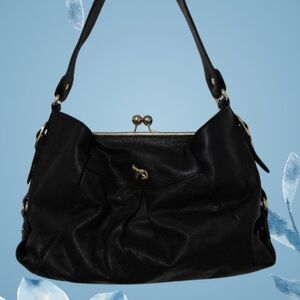 Emma Fox Women’s Black Kiss Lock Leather Handbag Shoulder Bag Purse